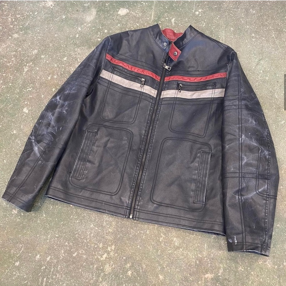 Y2K Distressed Leather Motorcycle Jacket